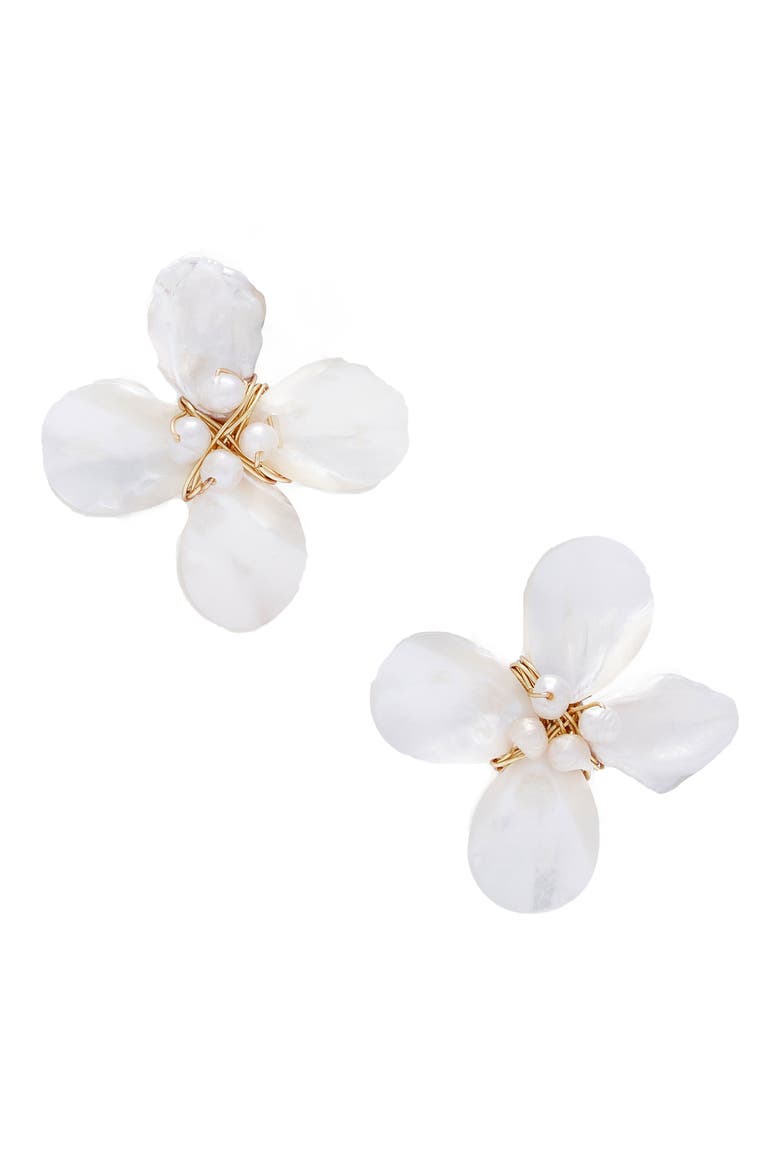 Imitation Pearl Bloom Earrings, Main, color, PEARL