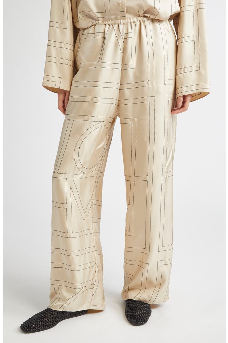 Totême Monogram Silk Pajama Bottoms, Main, color, IVORY MONOGRAM