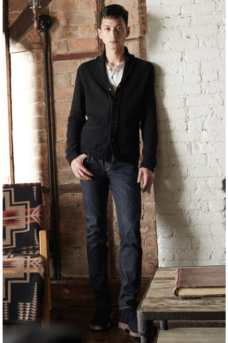 Standard Issue 'Avery' Shawl Collar Cardigan, Alternate, color, BLACK