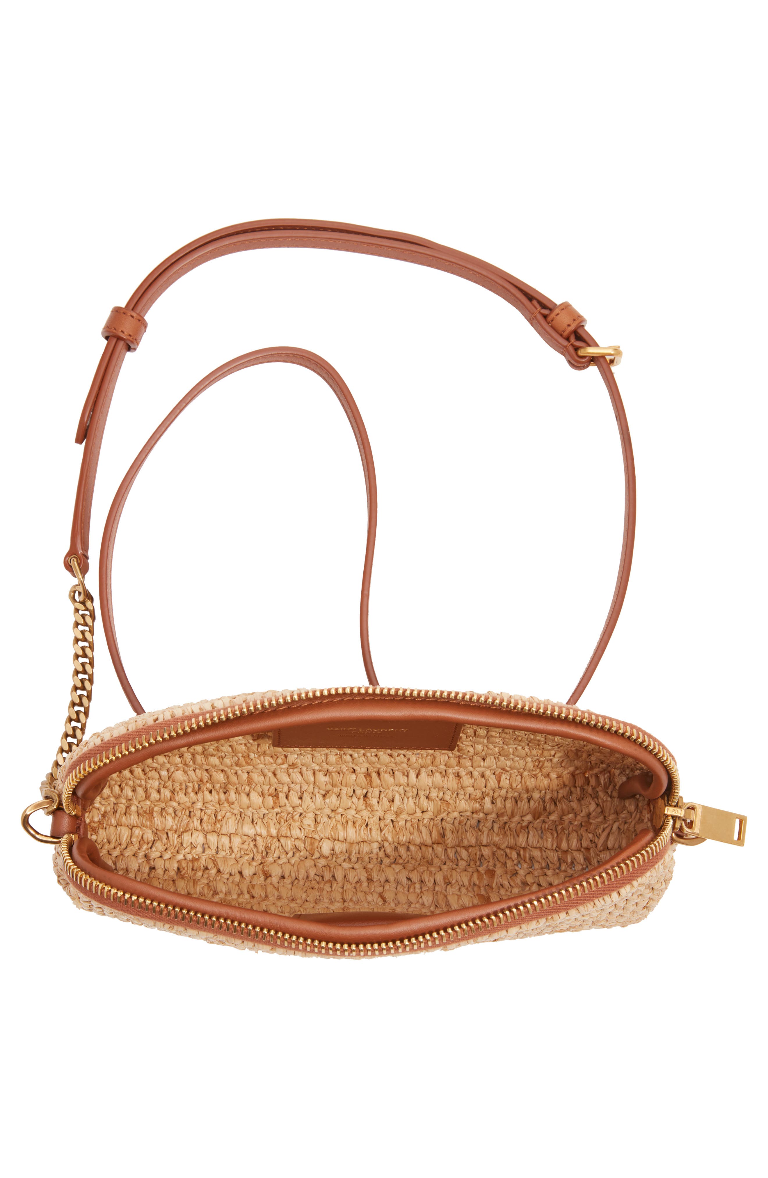 Saint Laurent Gaby Cassandre Logo Raffia Crossbody Bag, Alternate, color, 