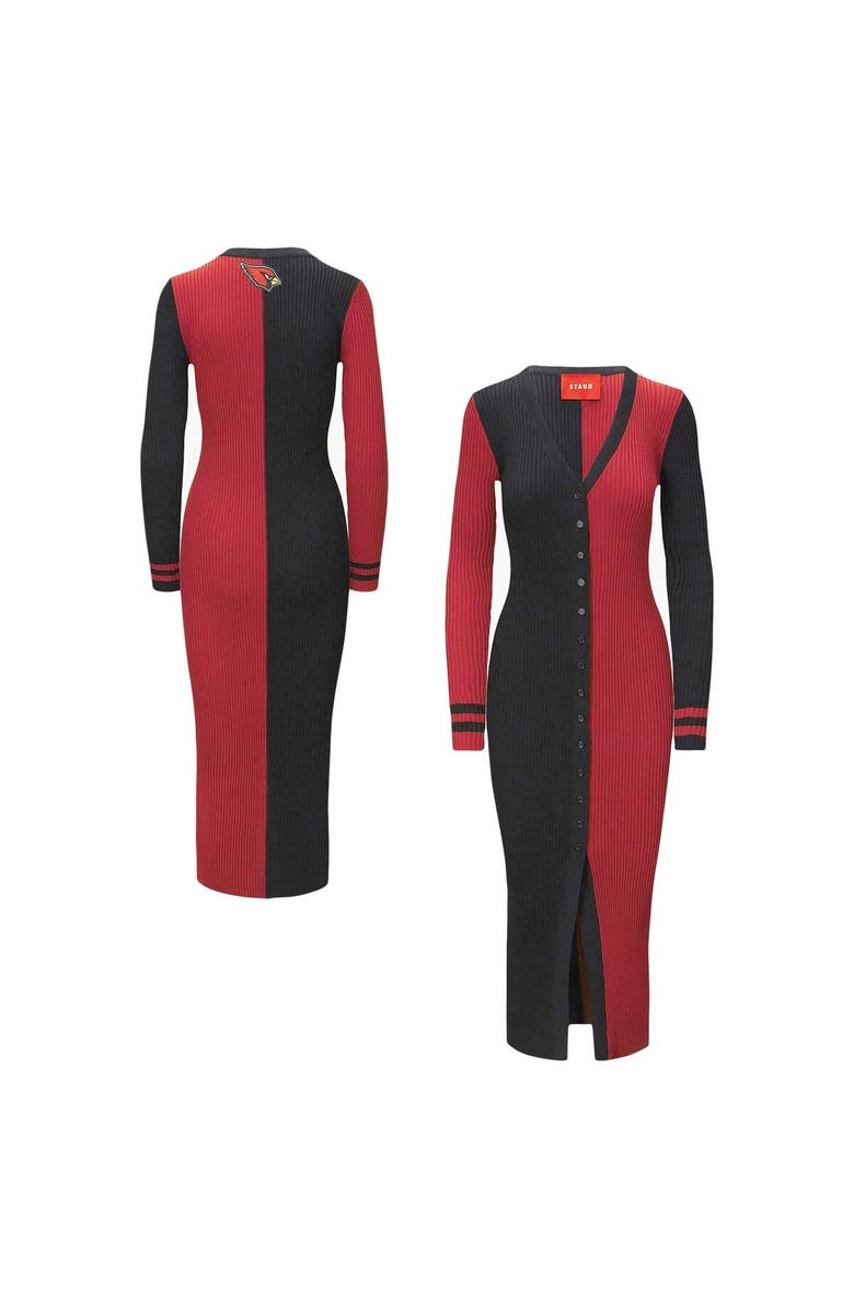 STAUD Women's STAUD Black/Cardinal Arizona Cardinals Shoko Knit Button-Up Sweater Dress, Main, color, Black