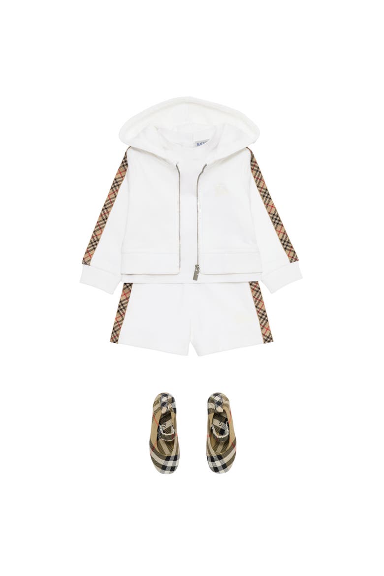 Check Trim Cotton Zip Hoodie, Alternate, color, White
