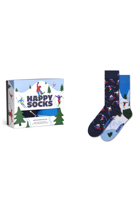 Winter Sports Assorted 2-Pack Cotton Blend Crew Socks Gift Box