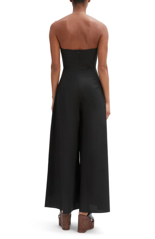 Bardot Lora Strapless Wide Leg Cotton Poplin Jumpsuit In Black