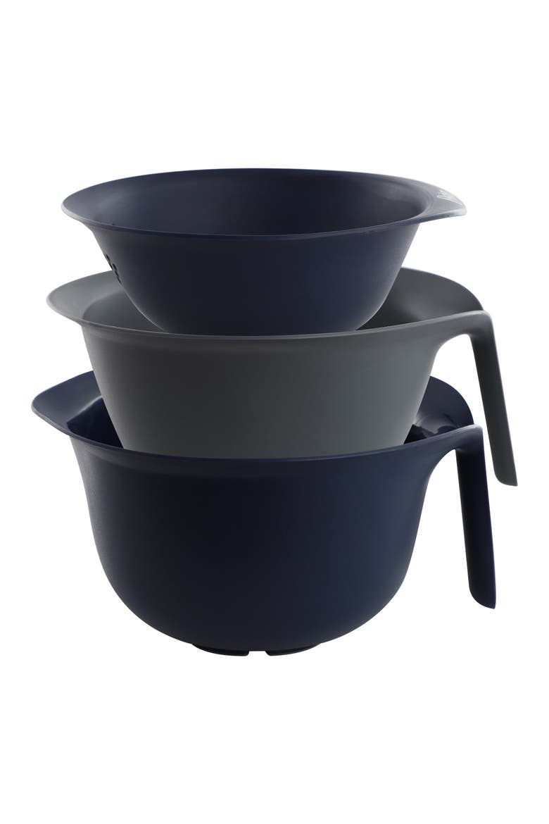 3 Piece Nestable Plastic Colander and 3 Quart Bowl Set, Main, color, Blue