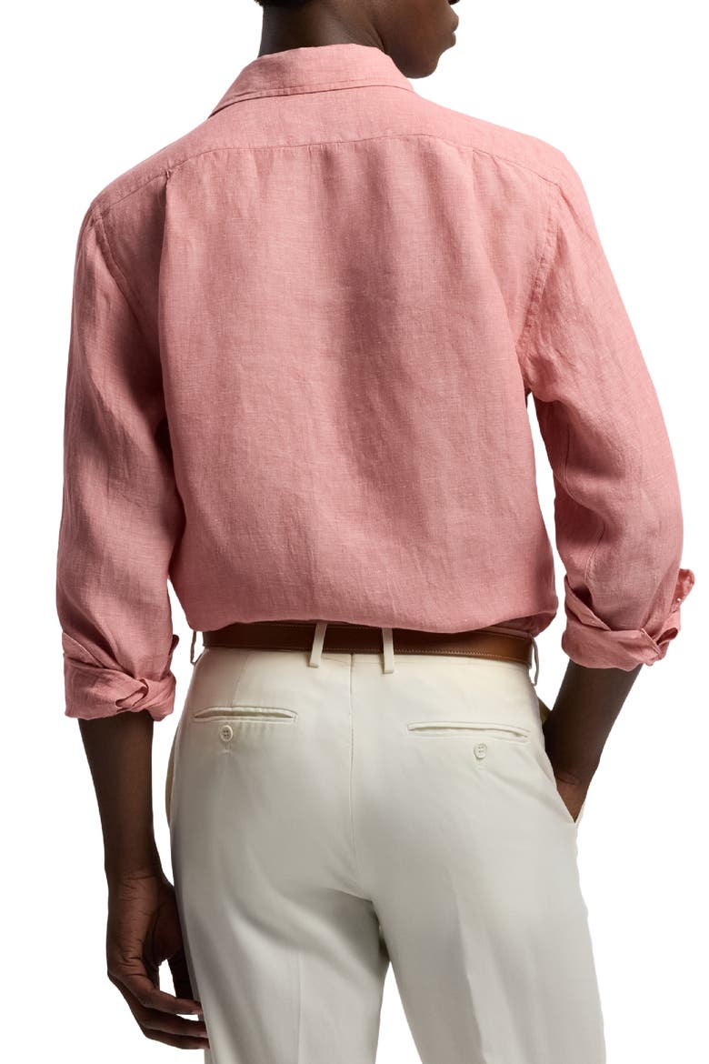 Lightweight Linen Chambray Button-Up Shirt, Alternate, color, RASPBERRY