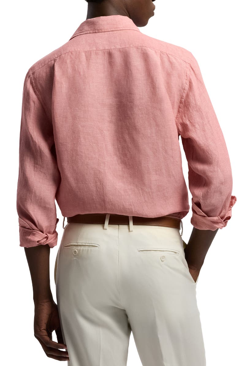 Ralph Lauren Purple Label Lightweight Linen Chambray Button-Up Shirt, Alternate, color, Raspberry