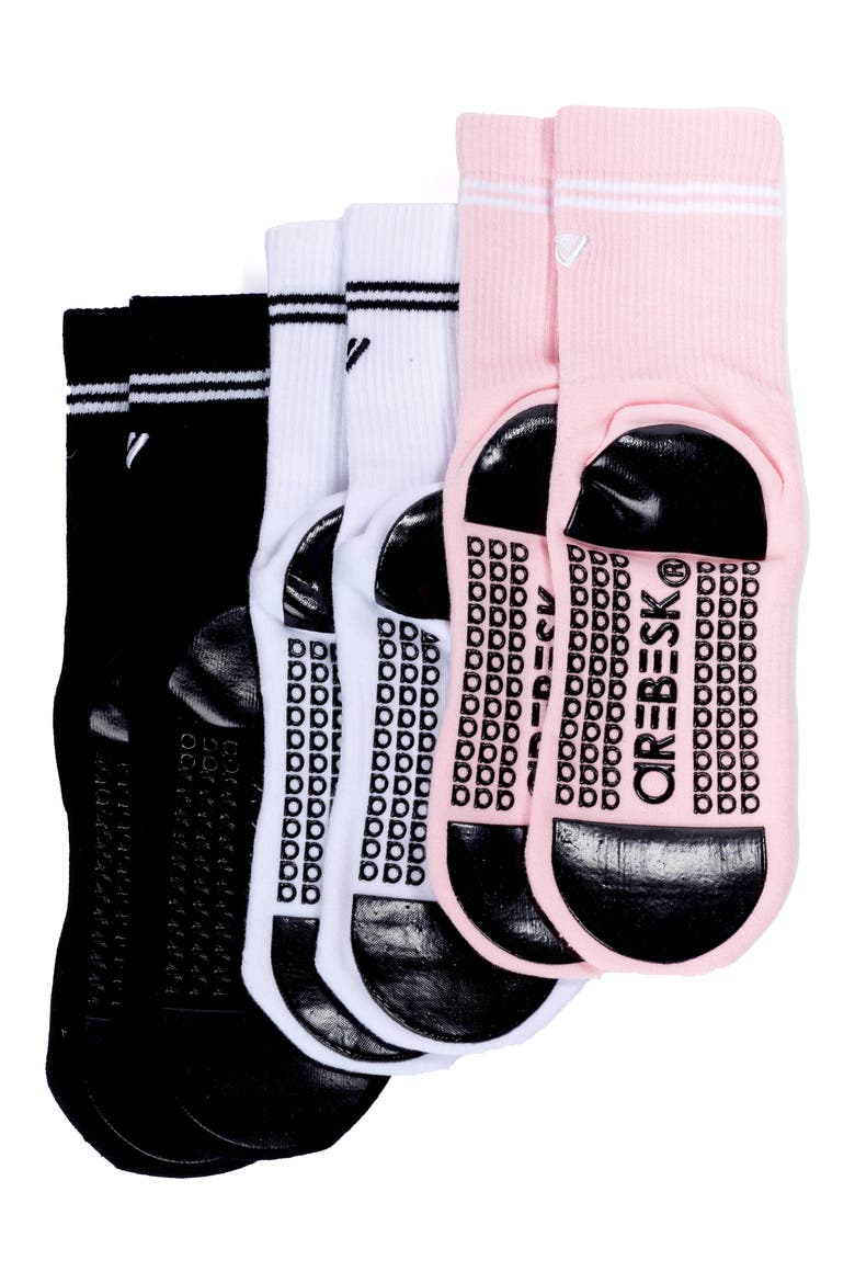 Classic Assorted 3-Pack Grip Crew Socks, Alternate, color, WHITE/ BLACK/ PINK