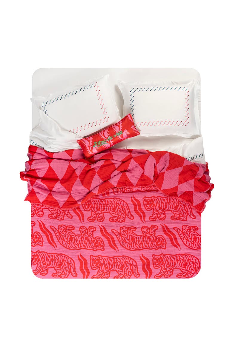 Costa Double-faced Fringed Statement Bedding, Alternate, color, Red