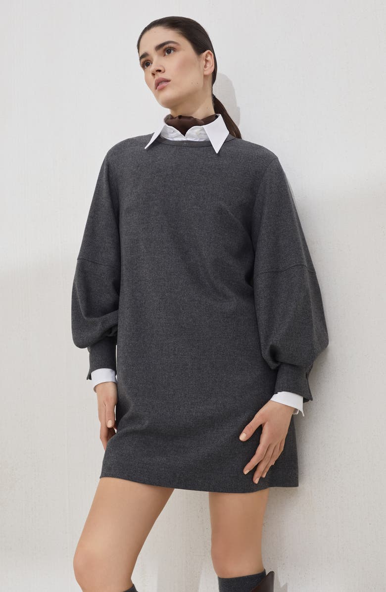 Brunello Cucinelli Twill flannel dress with monili, Alternate, color, Lead