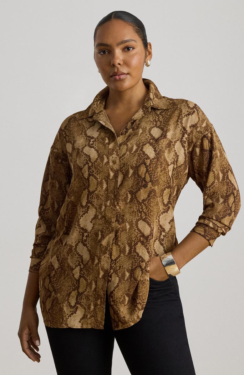 Lauren Ralph Lauren Python Print Relaxed Fit Georgette Shirt, Alternate, color, Beige