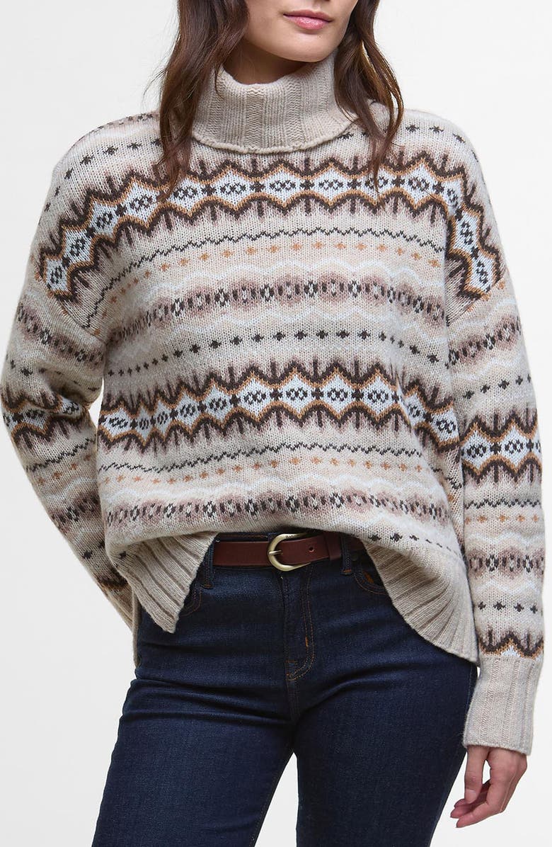 Barbour Helen Fair Isle Wool Blend Turtleneck Tunic Sweater, Main, color, Birch Multi