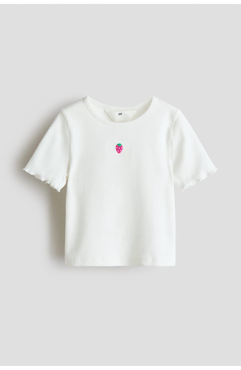 H&M Ribbed Top, Main, color, White/Strawberry