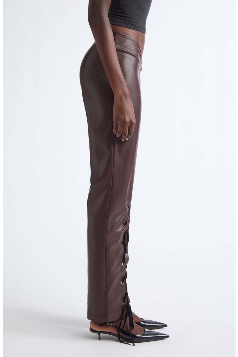 V Line Faux Leather Pants, Alternate, color, DARK BROWN