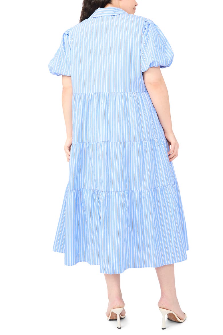 Stripe Tiered Cotton Shirtdress, Alternate, color, BELLFLOWER BLUE