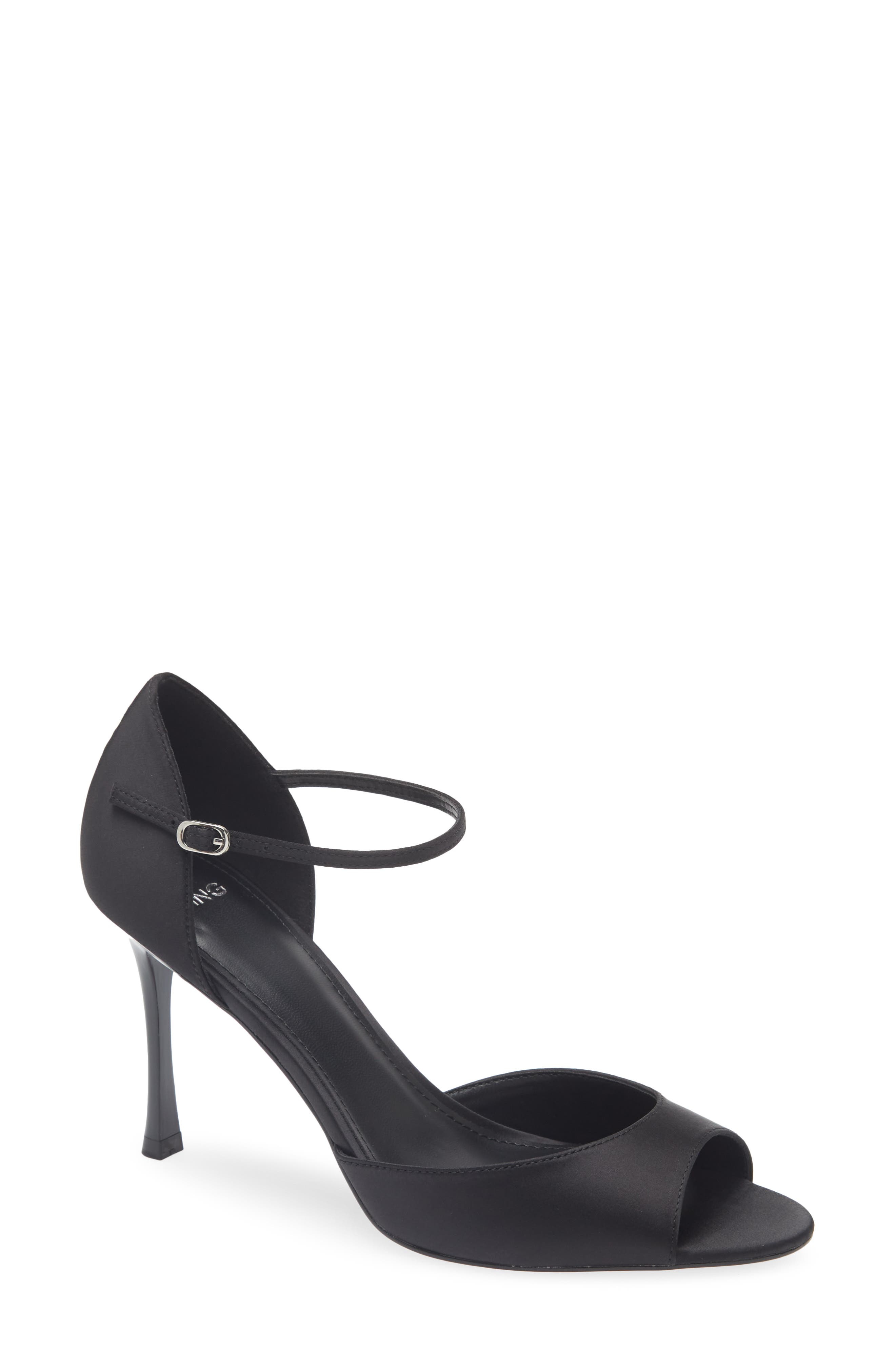 MANGO Satin Stiletto Sandal, Main, color, Black