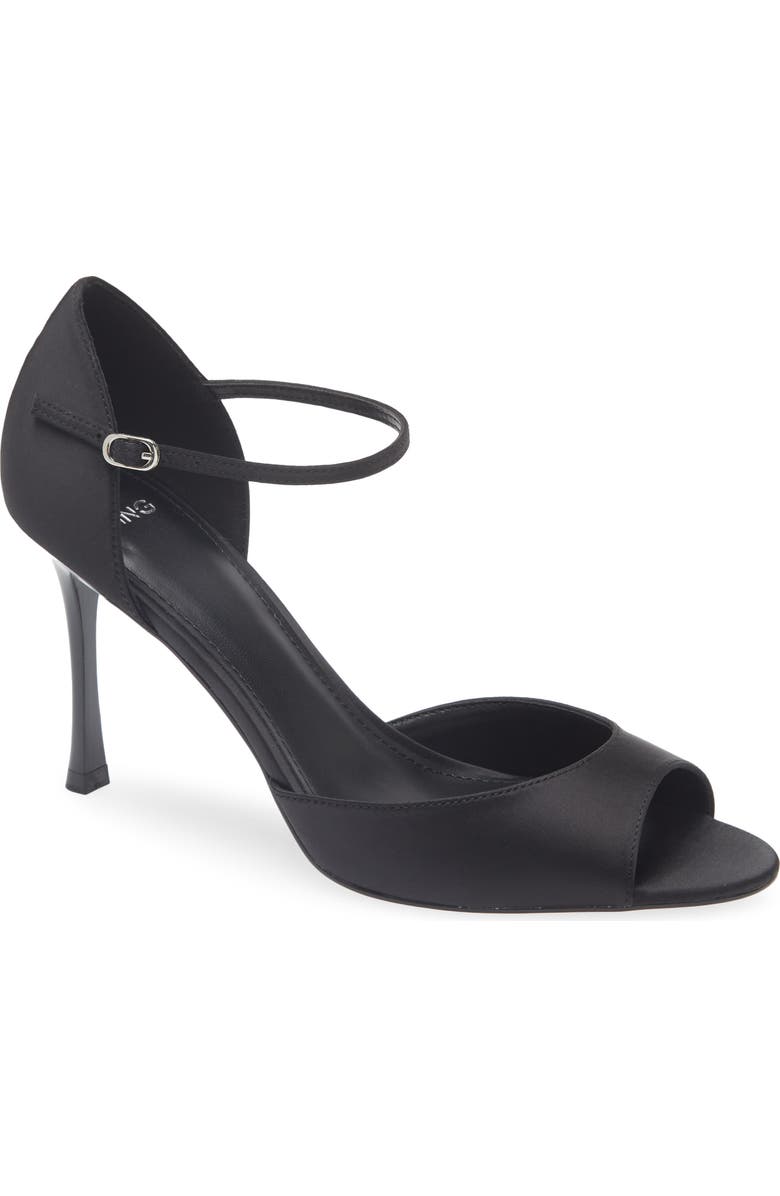 MANGO Satin Stiletto Sandal, Main, color, Black