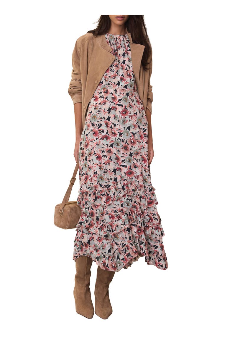 Floral Print Maxi Dress with short ruffle sleeves, Alternate, color, Green