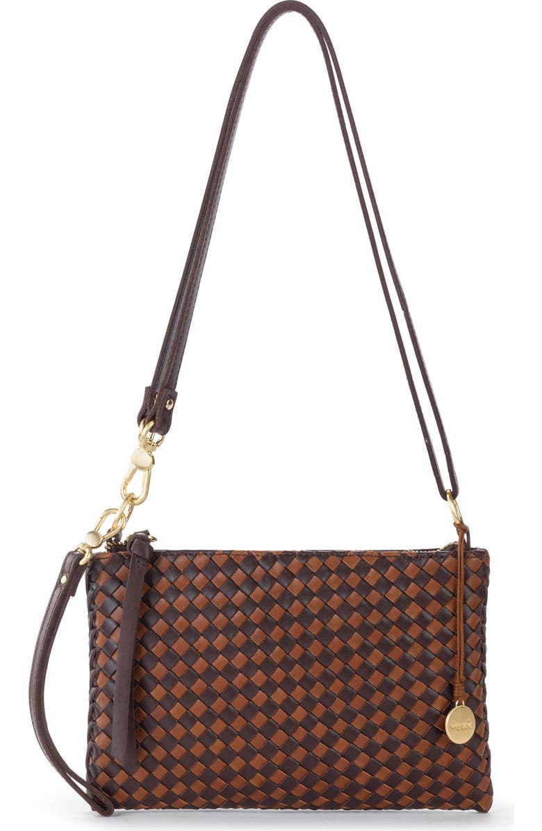 The Sak Vita Hand Woven Leather Crossbody Wristlet, Main, color, Mahogany Cognac Woven