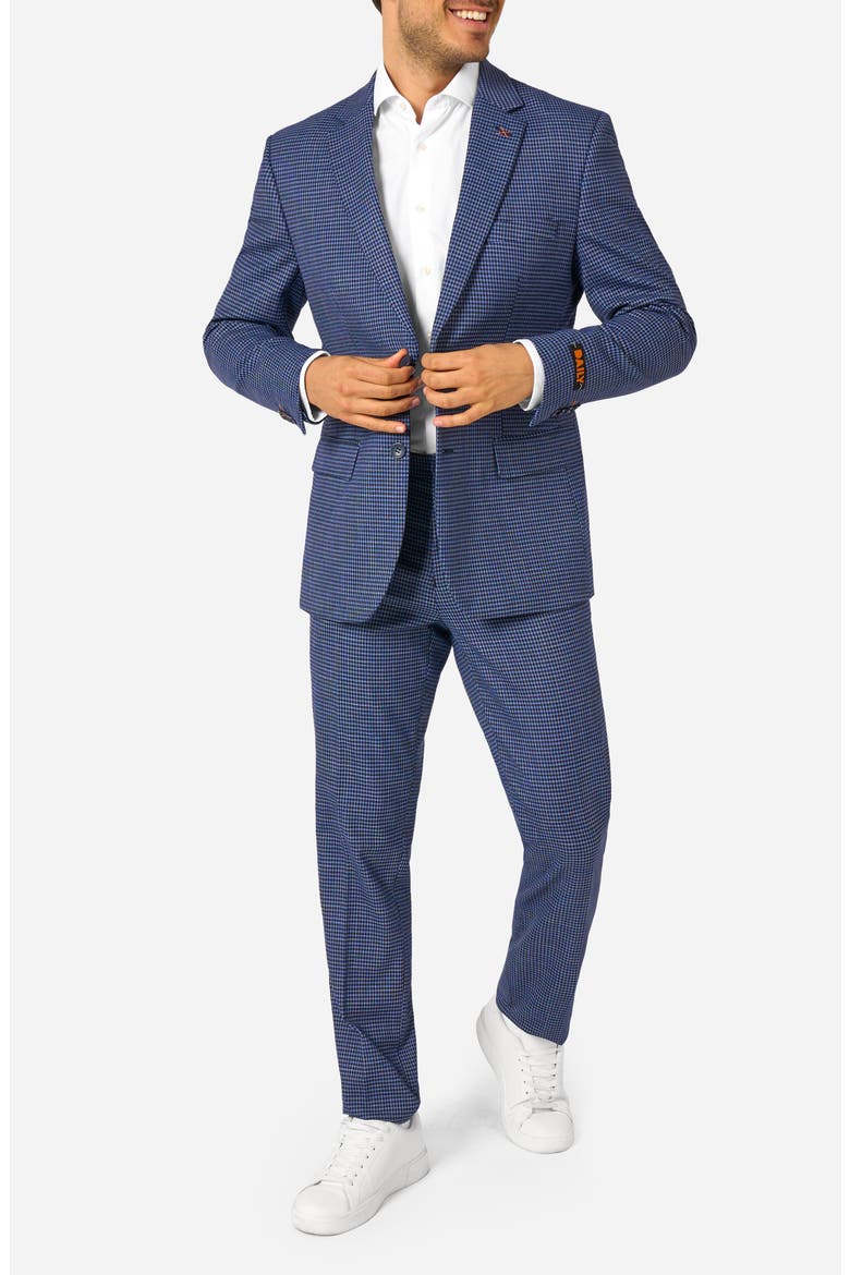 Daily Slim Fit Navy Herringbone Check Stretch Suit, Main, color, BLUE