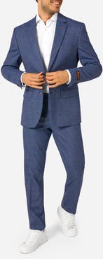 OppoSuits Daily Slim Fit Navy Herringbone Check Stretch Suit