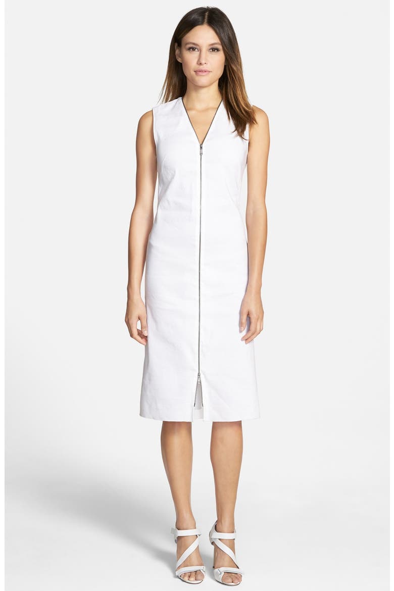 'Kate' Linen Blend Front Zip Dress, Main, color, WHITE