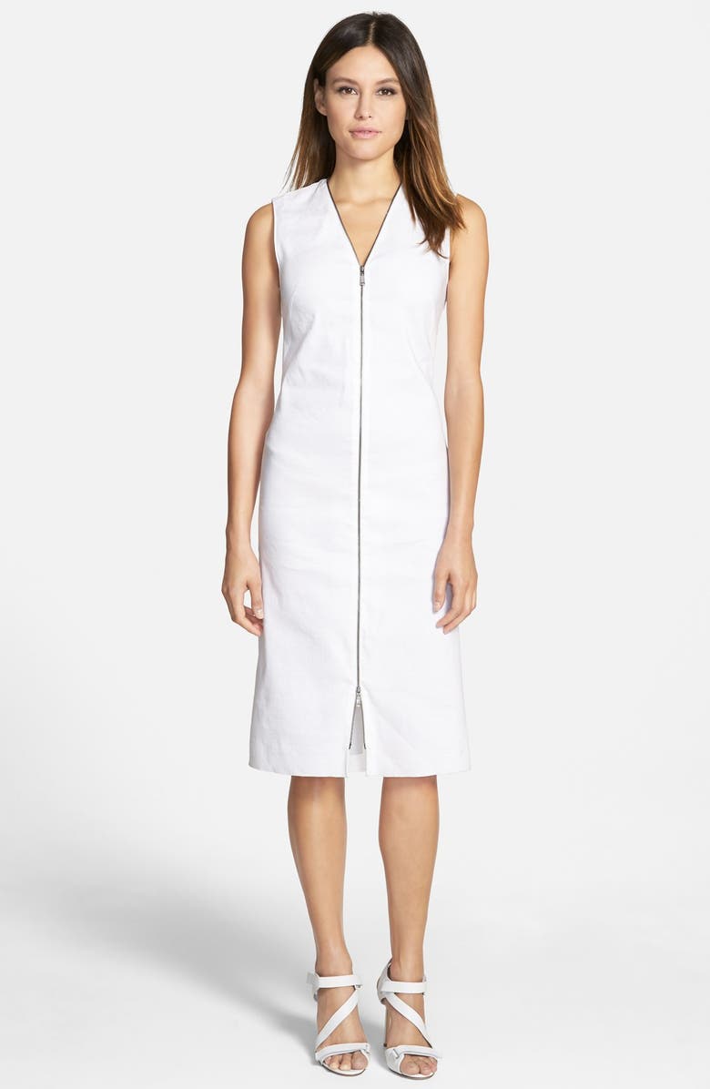 Elie Tahari 'Kate' Linen Blend Front Zip Dress, Main, color, 