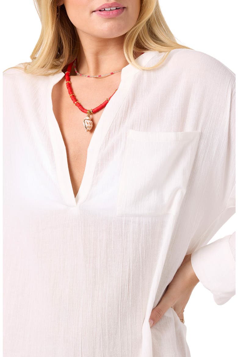 Belizin Long Sleeve Semisheer Cotton Cover-Up Tunic, Alternate, color, WHITE