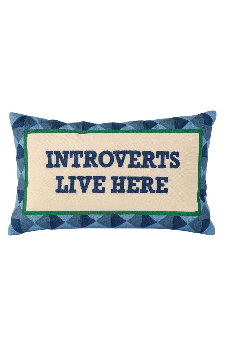 Introverts Live Here - Slogan Needlepoint Pillow, Main, color, Introverts