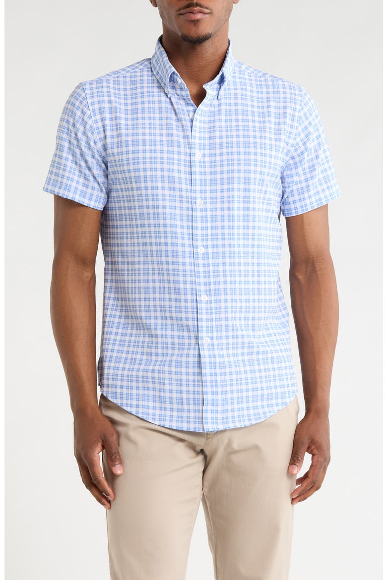 Plaid Print Button-Down Shirt, Main, color, WHITE/ LIGHT BLUE PLAID