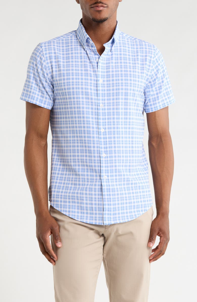 DENIM AND FLOWER Plaid Print Button-Down Shirt, Main, color, White/ Light Blue Plaid