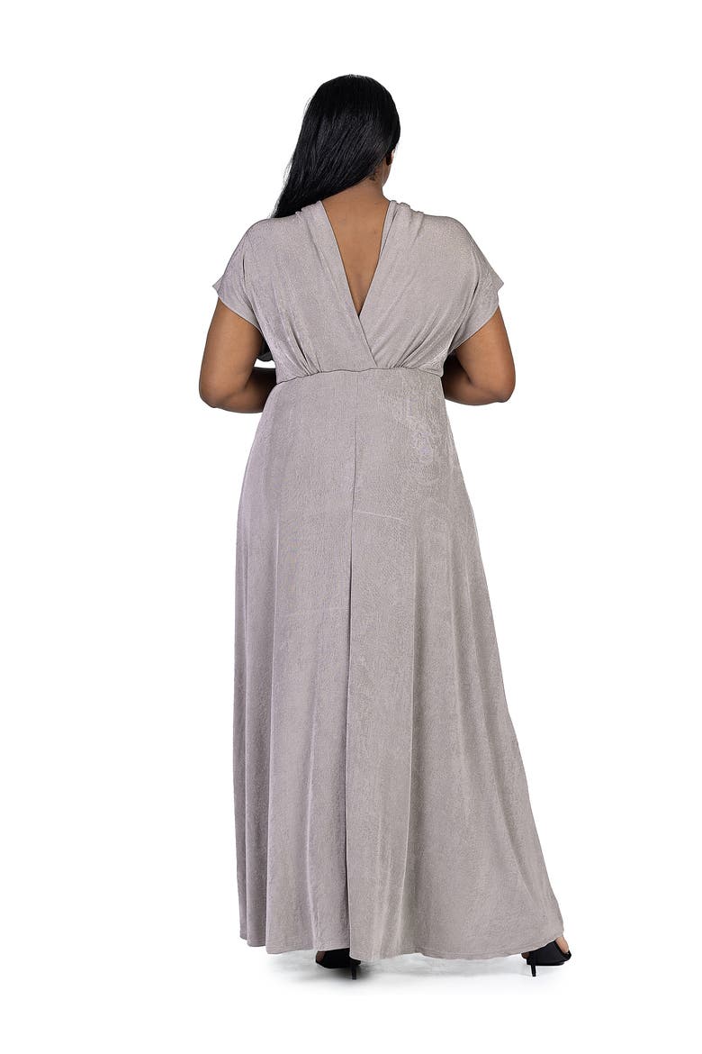 Plus Size  Flutter Sleeve Metallic Knit Maxi Dress Front Slit Empire Waist, Alternate, color, Grey