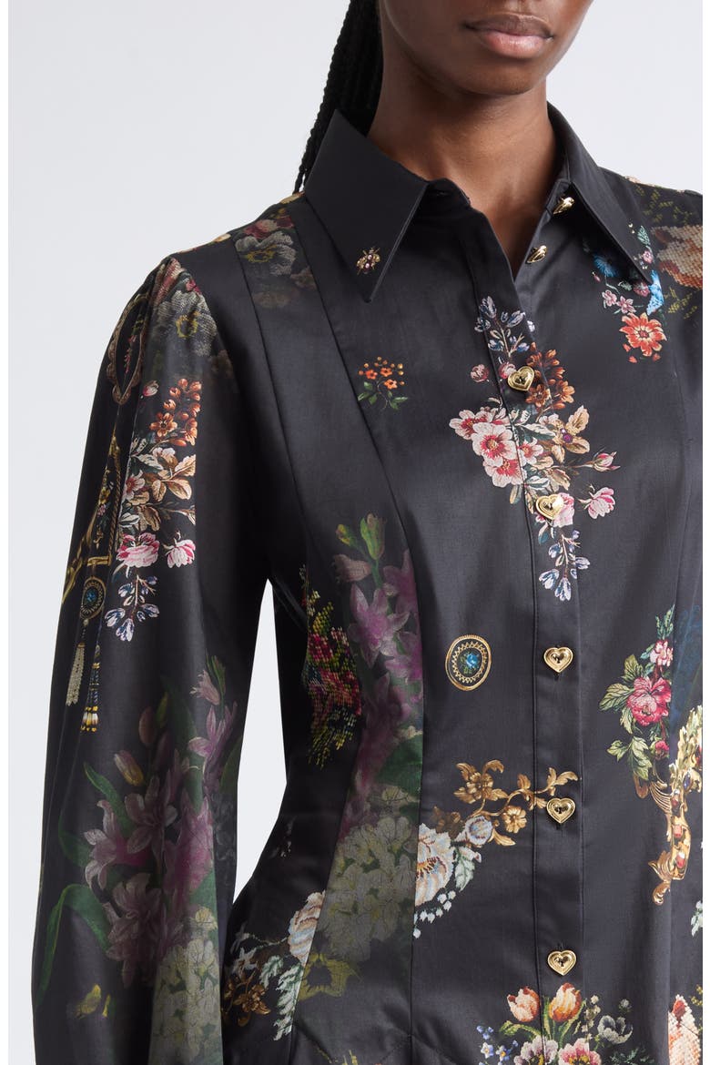 Floral Long Sleeve Stretch Cotton Shirtdress, Alternate, color, NIGHT GARDEN