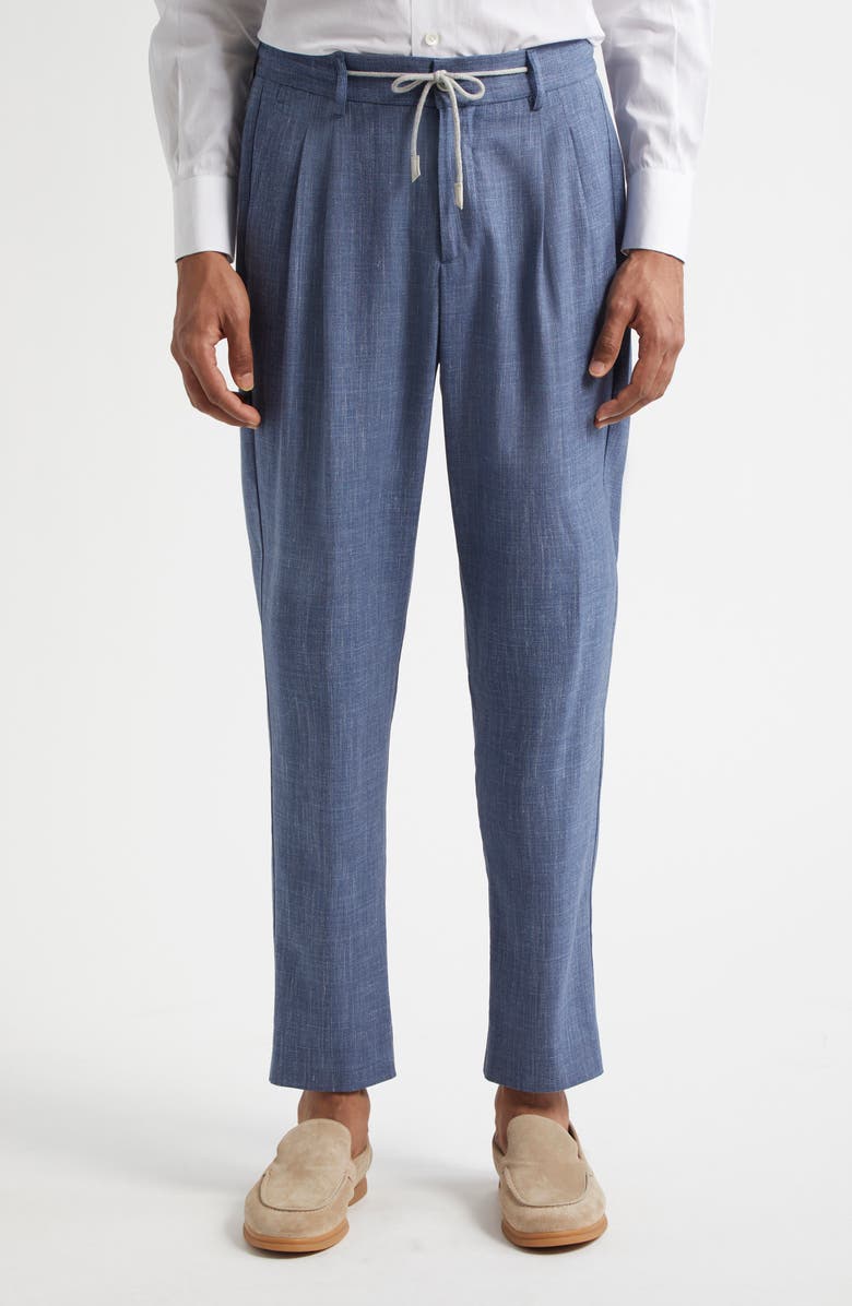 Eleventy Pleated Drawstring Waist Wool Blend Pants, Main, color, Zucchero