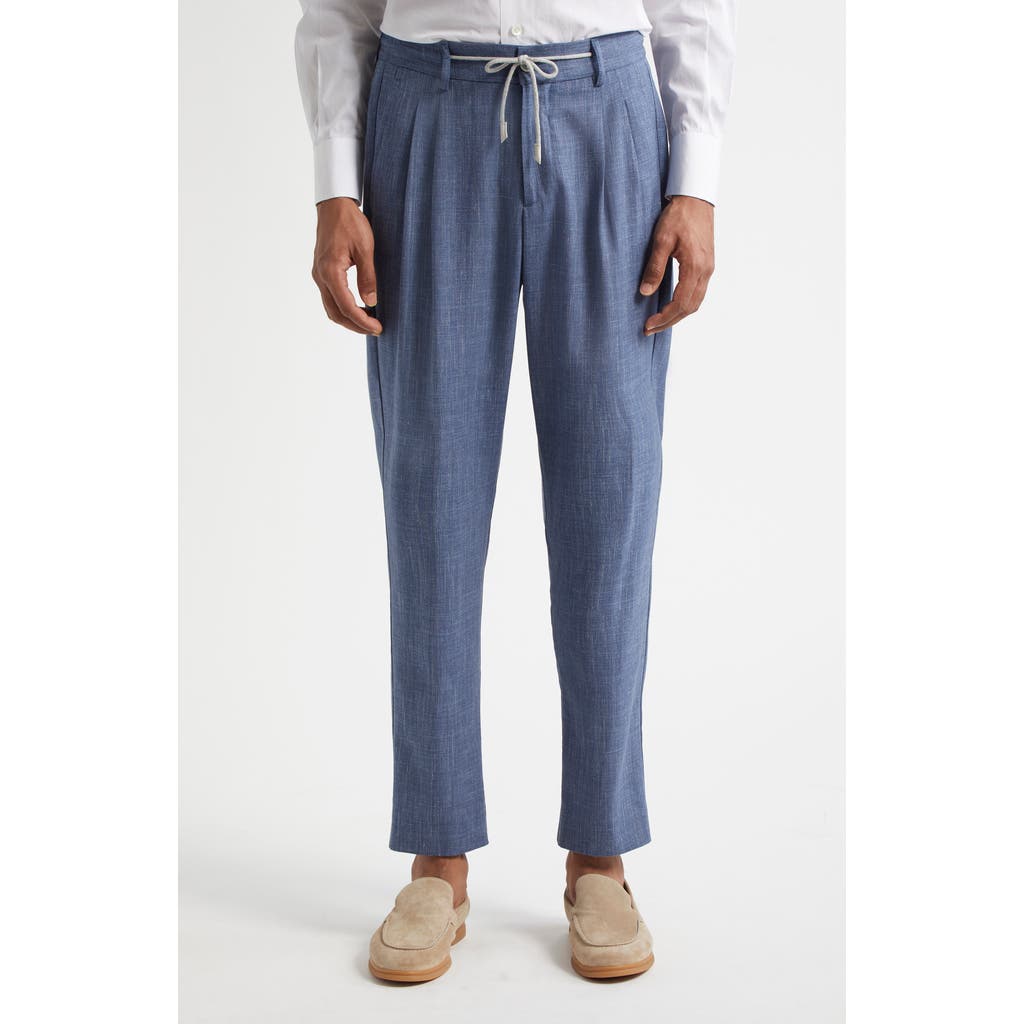 Eleventy Pleated Drawstring Waist Wool Blend Pants In Zucchero