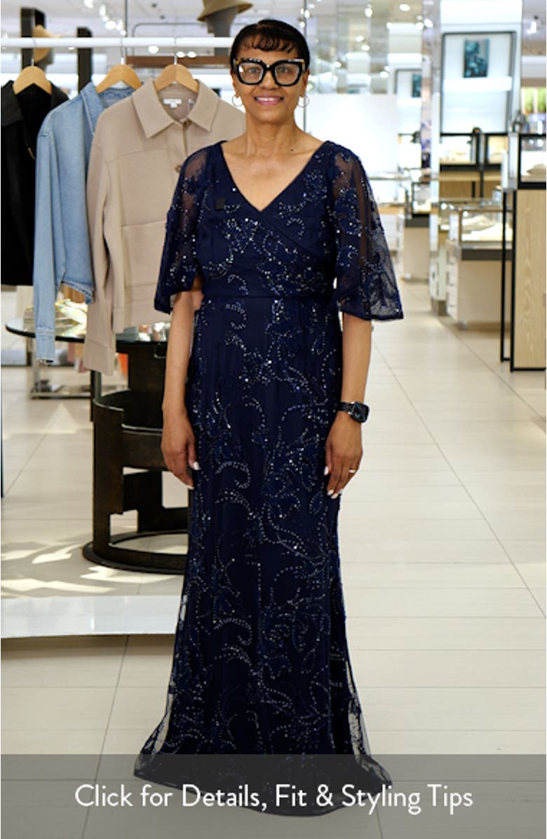 Alex Embellished Flutter Sleeve Gown, sales video thumbnail