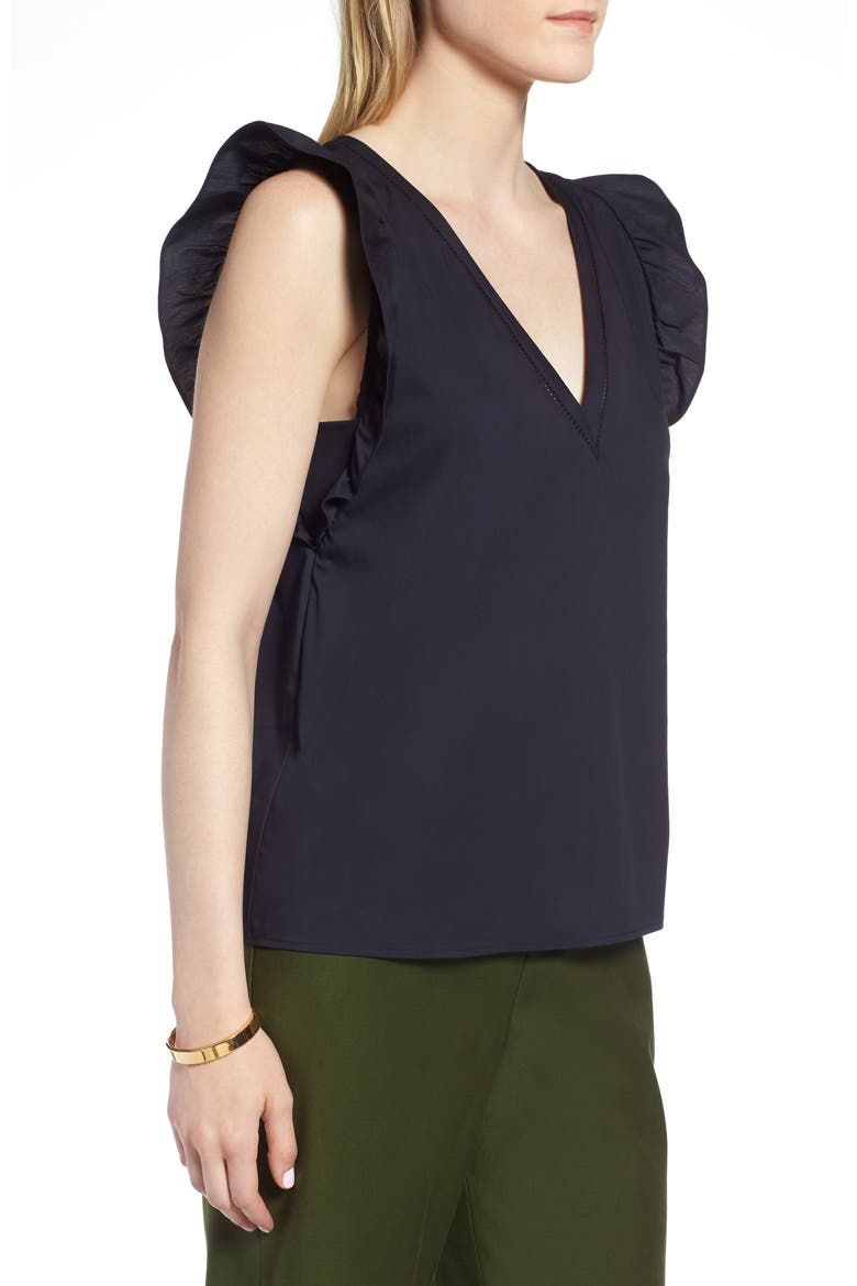 Ruffle Cotton Poplin Blend Top, Alternate, color, NAVY NIGHT