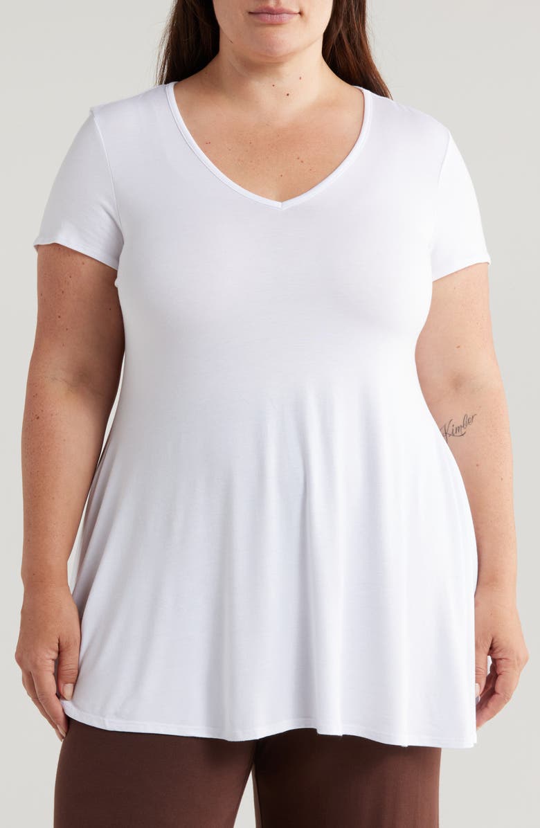 24seven Comfort Apparel V-Neck Jersey Swing Top, Main, color, White