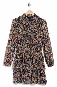 Desigual Floral Long Sleeve Smocked Waist Shirtdress