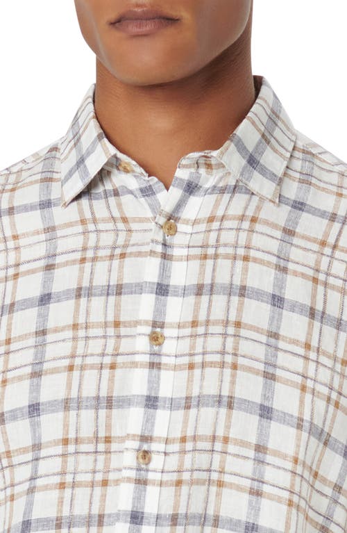 Bugatchi Julian Shaped Fit Plaid Linen Button-up Shirt In Caramel
