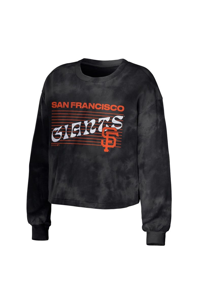 WEAR by Erin Andrews Women's WEAR by Erin Andrews Black San Francisco Giants Tie-Dye Cropped Pullover Sweatshirt & Shorts Lounge Set, Alternate, color, Black