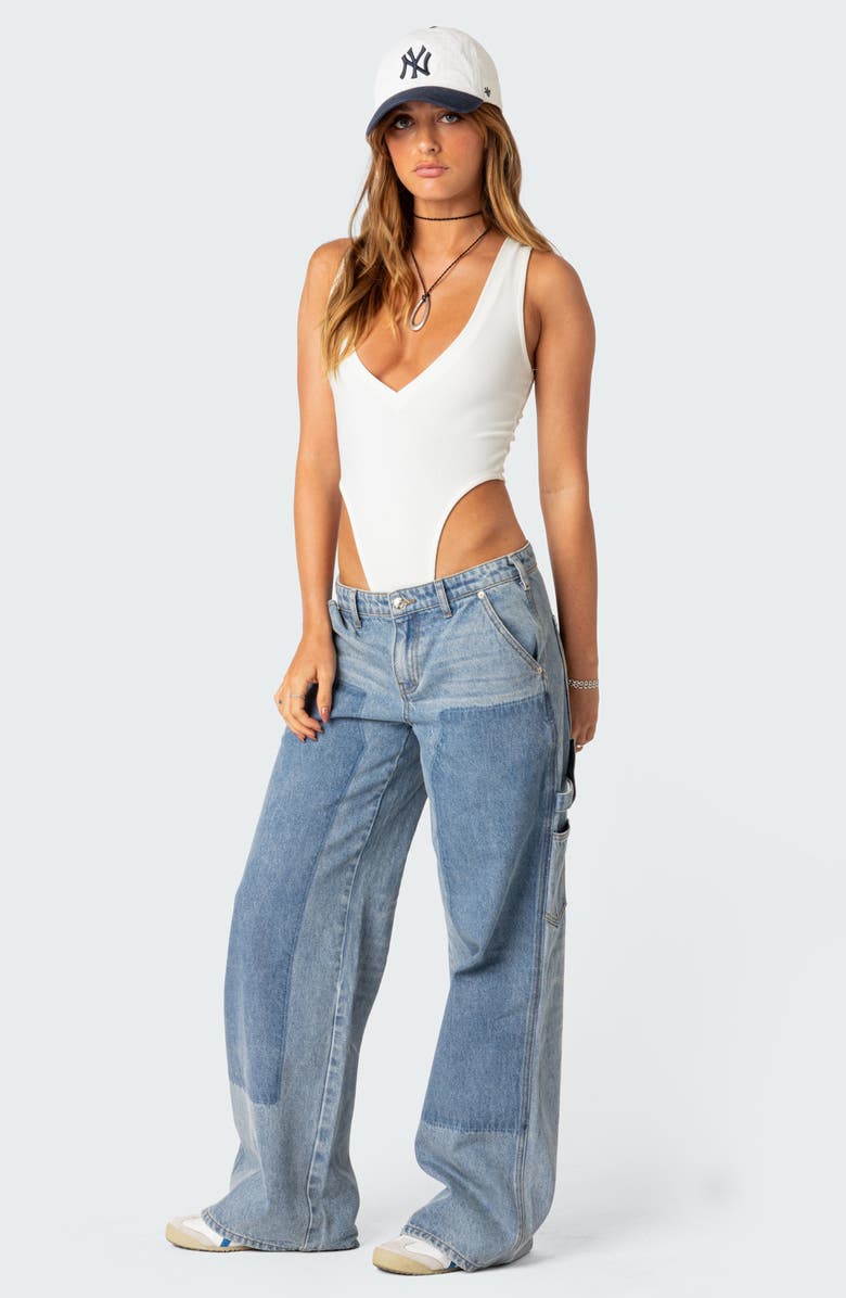 EDIKTED High Cut Rib Tank Bodysuit, Alternate, color, White