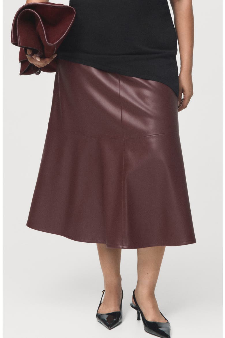 Paris Faux Leather A-Line Midi Skirt, Alternate, color, MAROON
