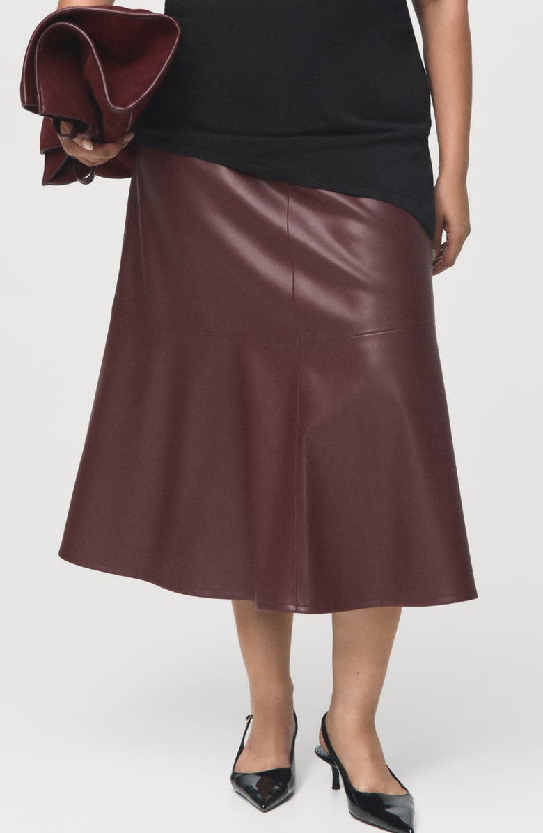 MANGO Paris Faux Leather A-Line Midi Skirt, Alternate, color, Maroon