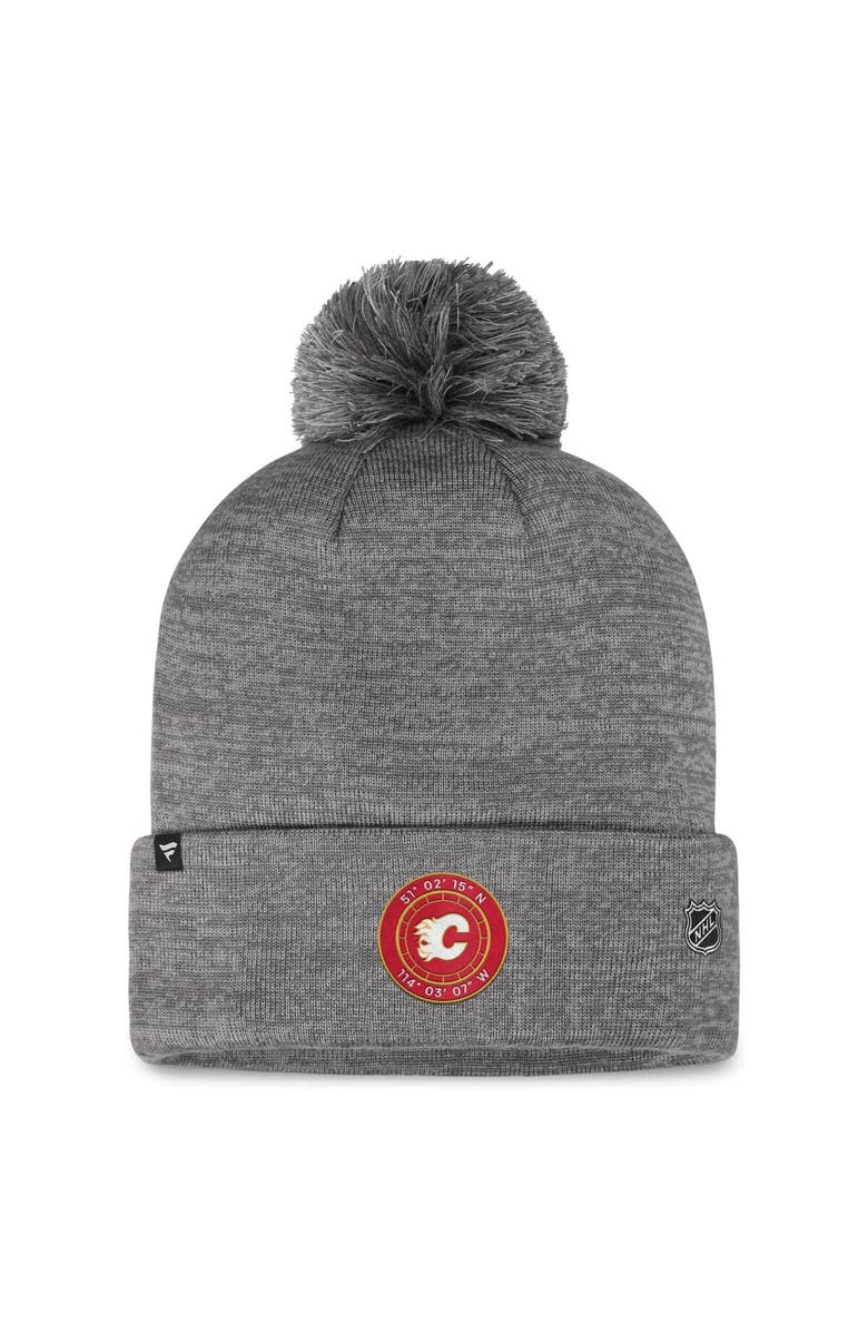 FANATICS Men's Fanatics Branded  Gray Calgary Flames Authentic Pro Home Ice Cuffed Knit Hat with Pom, Alternate, color, Gray