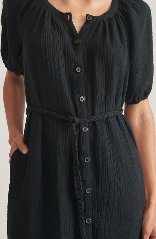 Marine Layer Belted Double Cloth Midi Shirtdress In Black