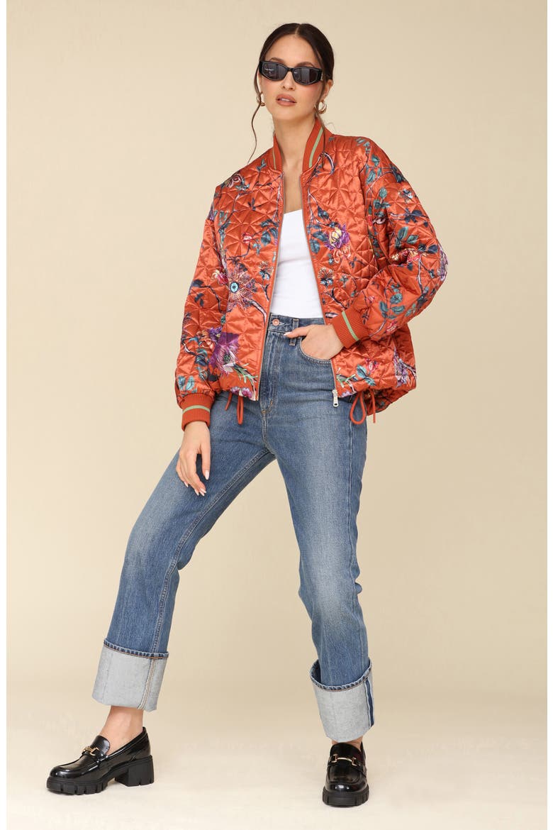 Floral Print Quilted Satin Bomber Jacket, Alternate, color, SPICE FLORAL