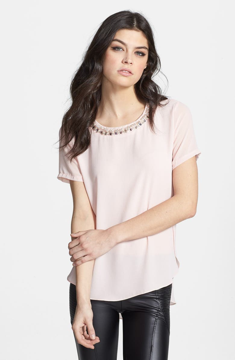 ASTR the Label ASTR Embellished Neck Chiffon Tee, Main, color, 
