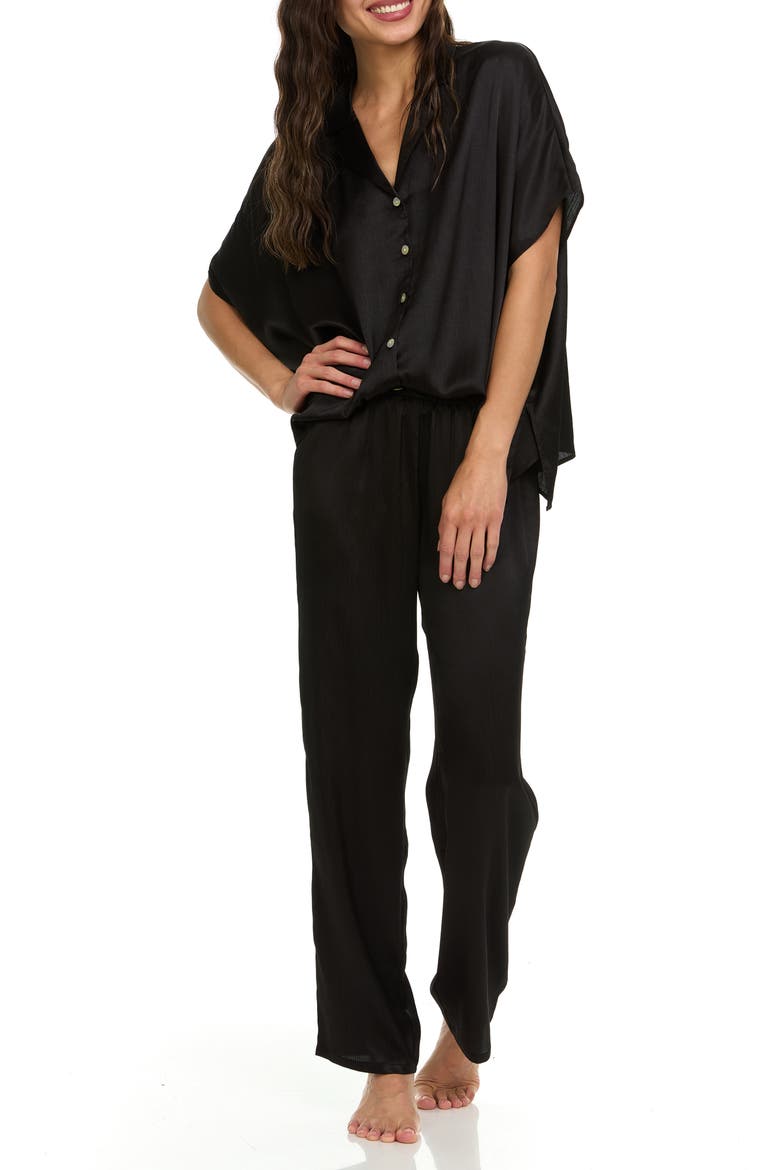 Allesandra Satin Charmeuse Pajamas, Alternate, color, BLACK