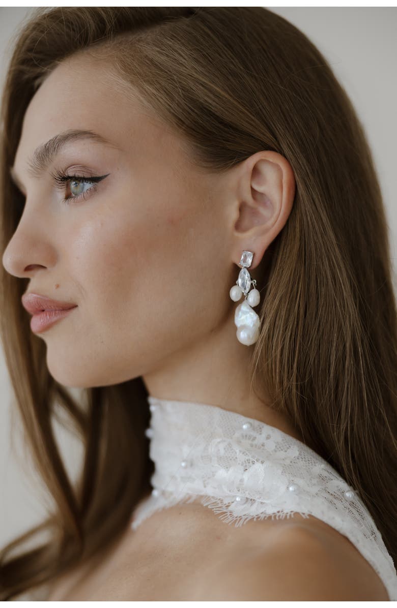 Untamed Petals Astoria Freshwater Pearl Drop Earrings, Alternate, color, Silver